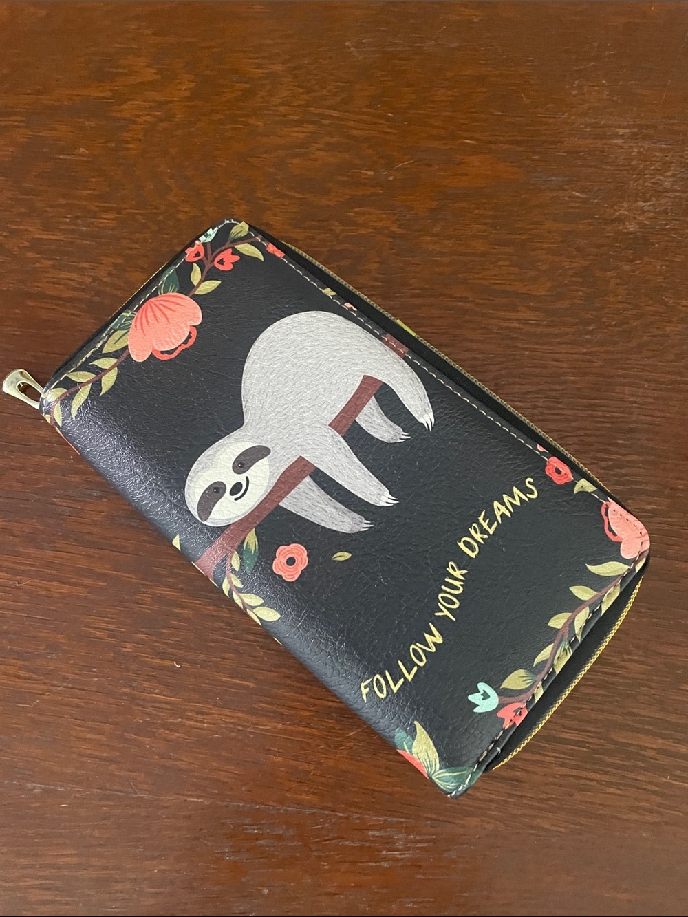 Sloth leather wallet like new - follow your dreams